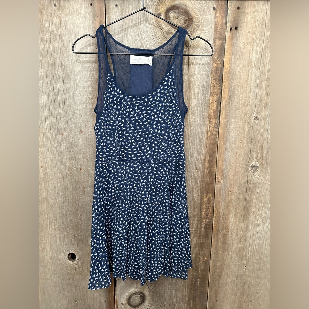 Abercrombie & Fitch Sleeveless Printed Fit & Flare Skater Dress in Blue Small